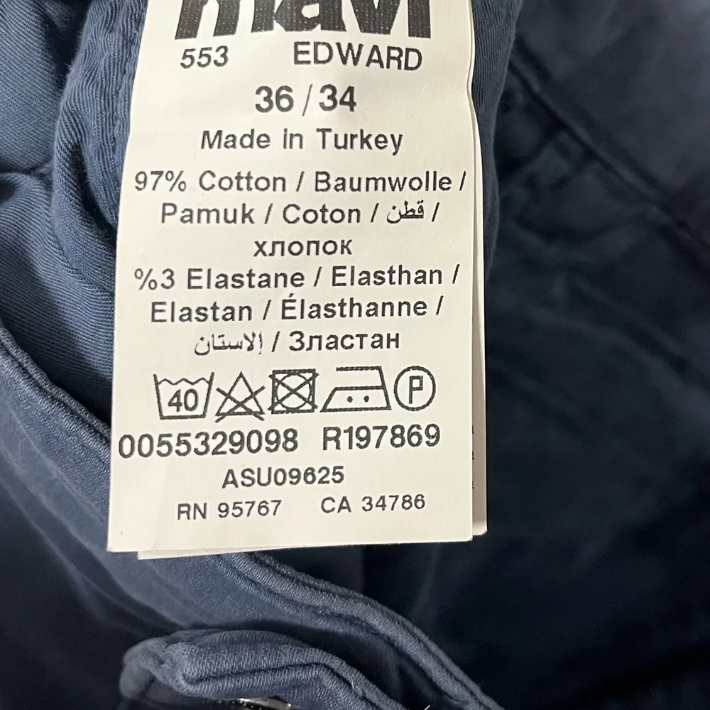 Mavi Edward Slim Straight Leg Chino Pants Vintage Indigo Sateen Twill 36 x 34